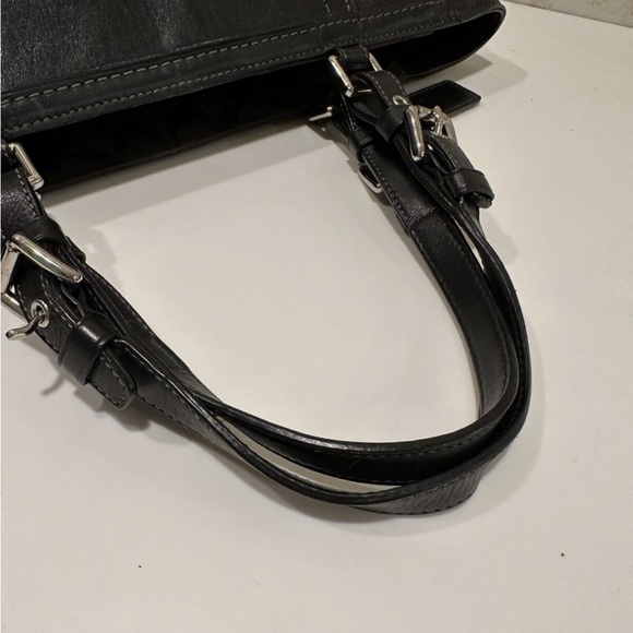 Coach Leatherware 2005 Vintage Signature Jacquard Black Handbag Teal Stitching - Picture 9 of 16